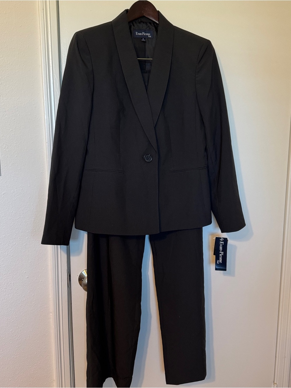 Women's Black Pinstripe Shawl Collar Suit Jacket & Pants